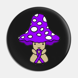 Mushroom holding a big Awareness Ribbon (Purple) Pin