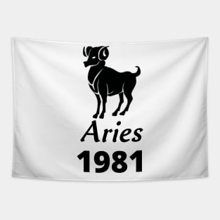 Black Aries Zodiac 1981 Tapestry