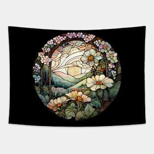 Moonlit Garden Art Nouveau Stained Glass Tapestry