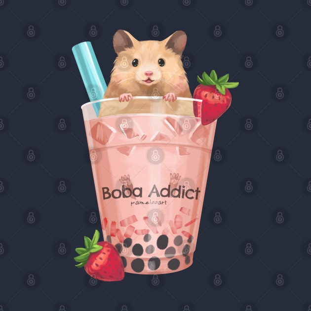 Strawberry Boba Hamster by PamelooArt