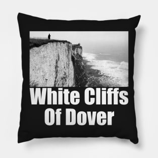 White Cliffs of Dover Black and White Photography Travel Landscape (white text) Pillow