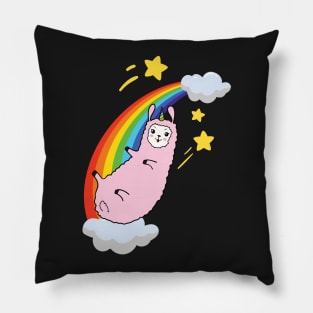 Llama On A Rainbow Pillow