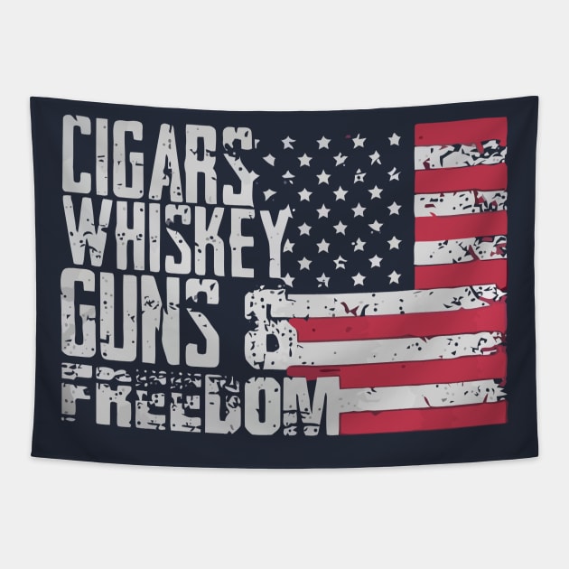 Cigars whiskey guns and freedom Tapestry by stewardcolin34