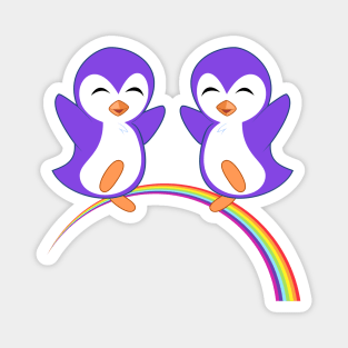 Cute Purple Penguins Rainbow Magnet