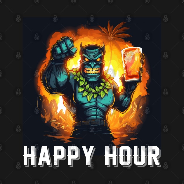 Tiki Happy Hour Design, with White Lettering by VelvetRoom