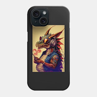 Chubby Dragon with sunglasses, tattoos, and headphones Phone Case