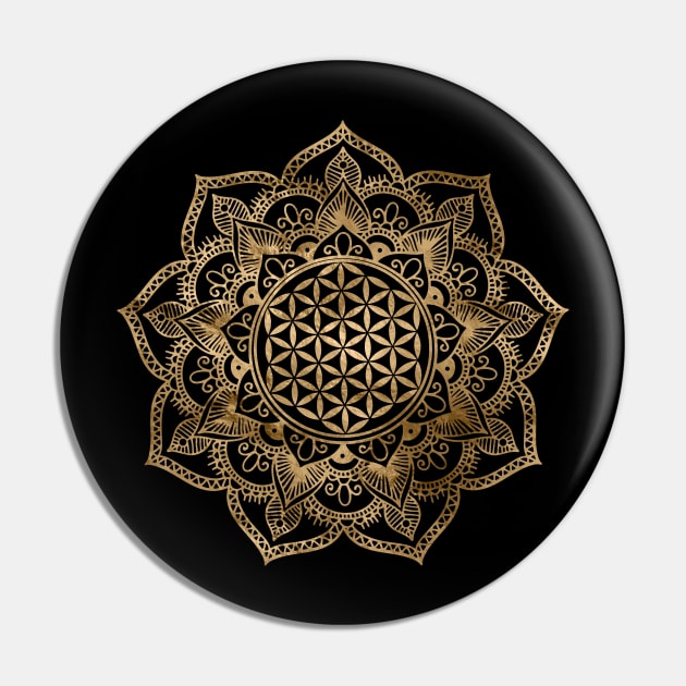 Golden Flower of Life in Lotus Pin by Nartissima