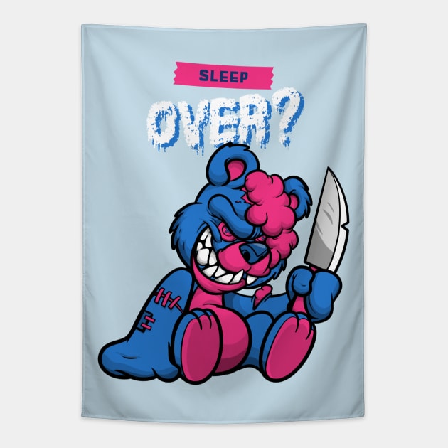 Cute Retro "Sleep Over?" Evil Teddy Bear Tapestry by TOXiK TWINS