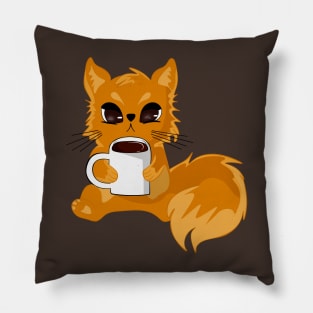 Cat with cup of coffee Pillow