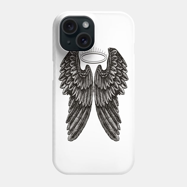 Angel Wings and Halo | Vintage Wings | Black and White | Phone Case by Eclectic At Heart