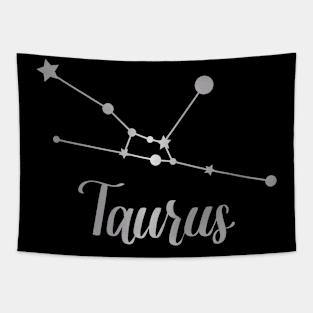 Taurus Zodiac Constellation in Silver - Black Tapestry