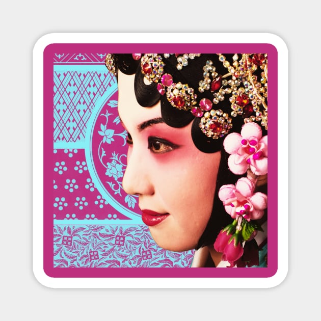 Chinese Opera Star Blue with Blush Pink Traditional Pattern- Hong Kong Retro Magnet by CRAFTY BITCH