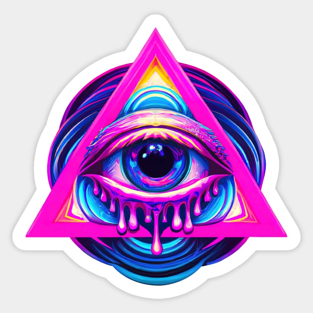 Psychedelic Neon Dripping Eye Emblem - Psychedelic - Sticker