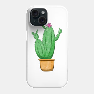 Cactus succulent plant with pink flower at the top watercolor design Phone Case