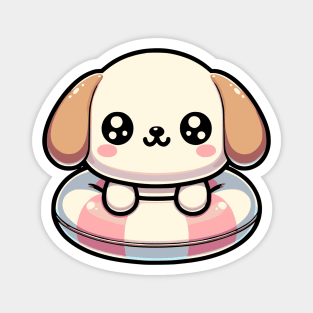 Kawaii Puppy on a Pool Floater Magnet