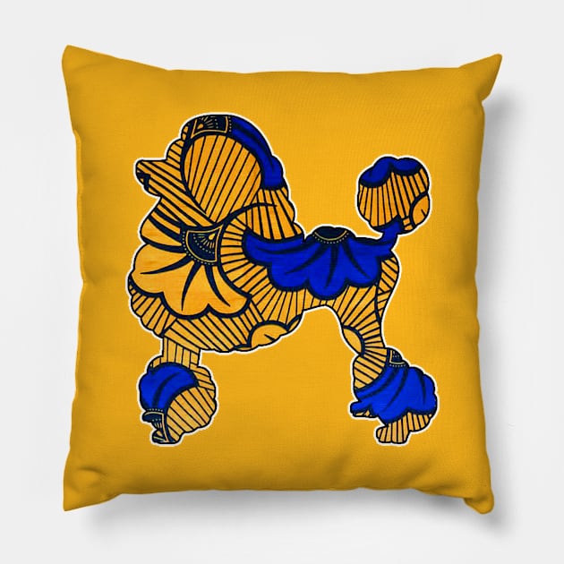 Blu and Gold flower African Print Poodle Pillow by artbyomega