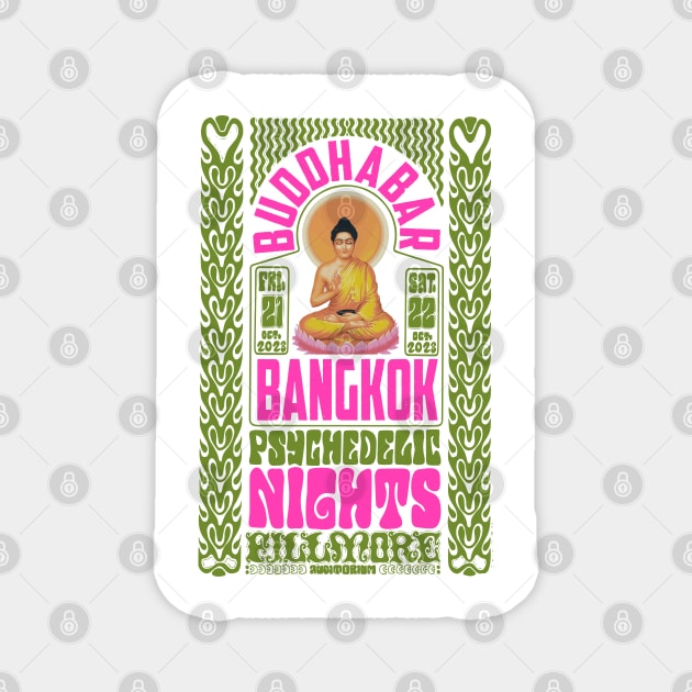 Psychedelic Nights at Bangkok Buddha Bar - Vintage Poster Design Magnet by Boogosh