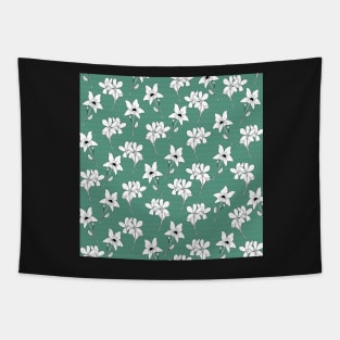 White Flowers with Green Background Tapestry