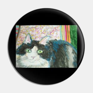 black white cat art Pin