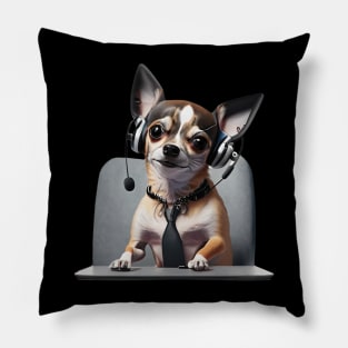 chihuahua at a call center Pillow