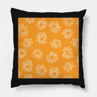 Orange Doodle Daisies Pillow