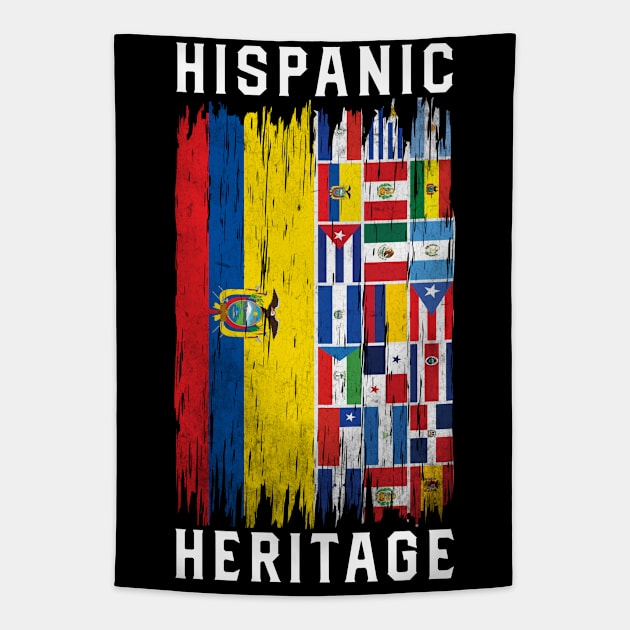 Vintage Half Ecuador Ecuadorian Flag Hispanic Heritage Month Tapestry by TeeA