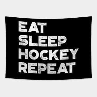 Eat Sleep Hockey Repeat Funny Vintage Retro (White) Tapestry