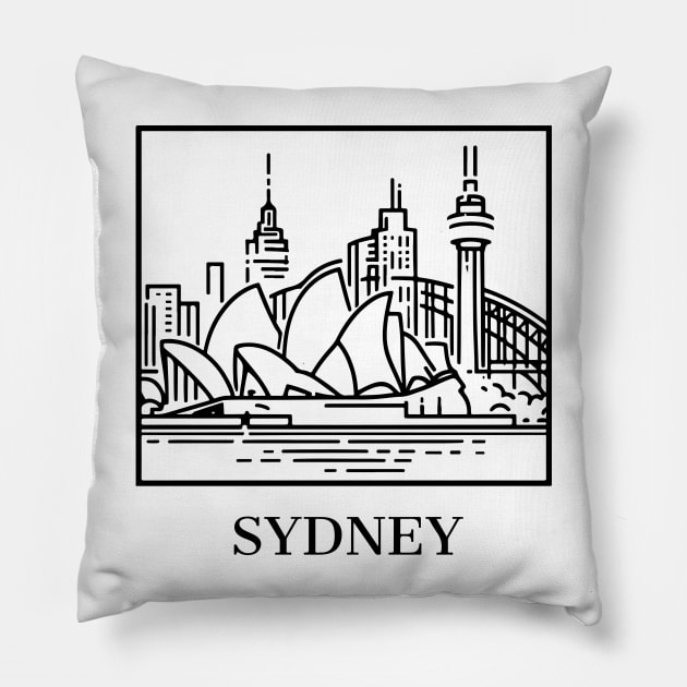 sydney line art illustration white background Pillow by art poo