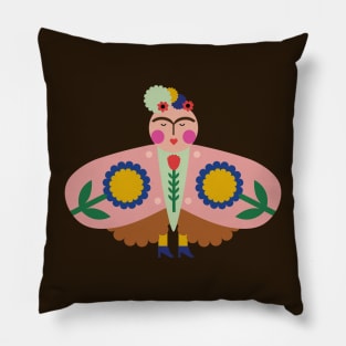 Cute colorful Frida kahlo feminist butterfly and summer flowers Pillow