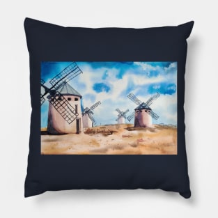 Castilla La Mancha Spanish Landscape illustration Pillow