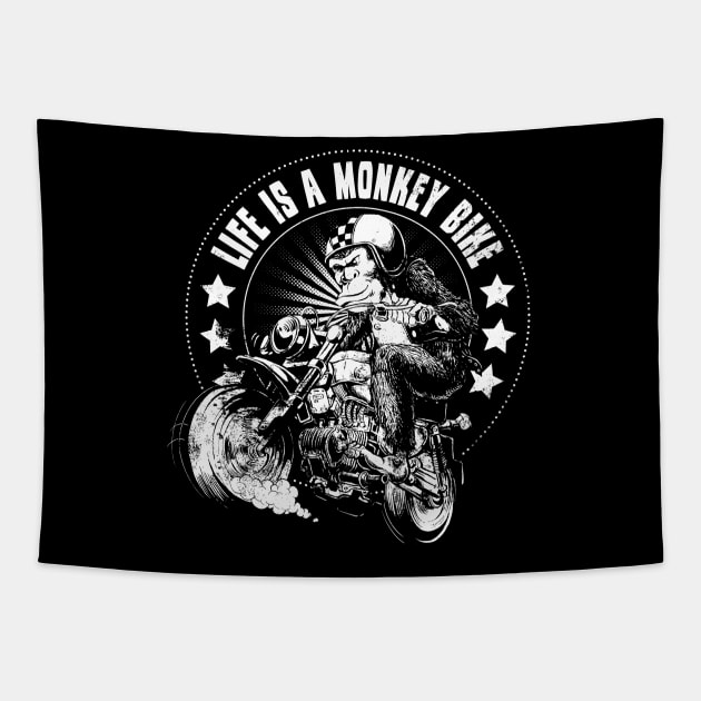 Monkey Bike Ape Tapestry by Black Tee Inc