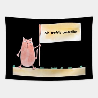 Air traffic controller, profession, work, worker, professional, cat, humor, fun, job, humorous, watercolor, animal, character Tapestry