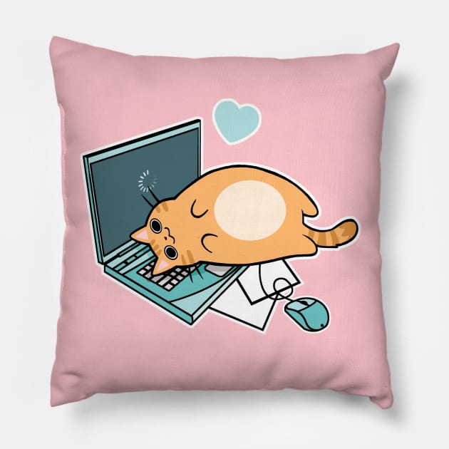 Cute Laptop Cat Pillow by SarahJoncas