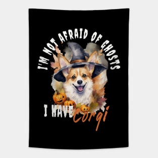 Corgi Dog Ghost Guardian Vintage Halloween Funny Tapestry