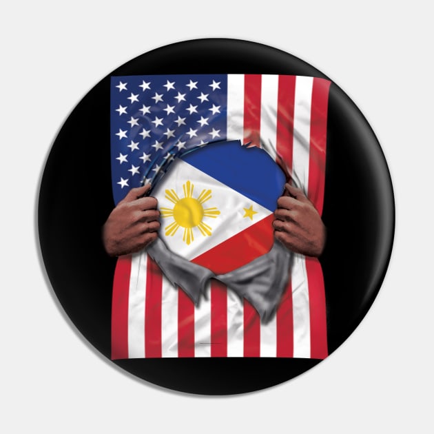 Philippines Flag American Flag Ripped - Gift for Filipino From Philippines Pin by Country Flags