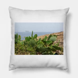 Opuntia with a Filfla island at the horizon Pillow