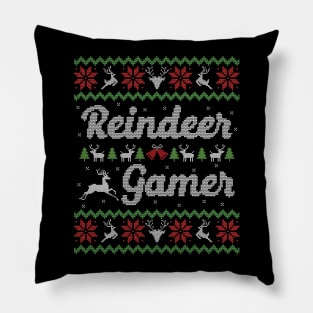 Ugly Christmas Sweater Reindeer Gamer Pillow