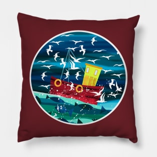 Red Fishing Boat Pillow