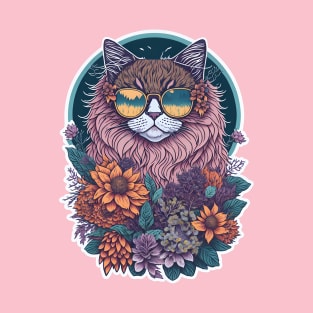 Norwegian Forest cat in mandala flowers T-Shirt