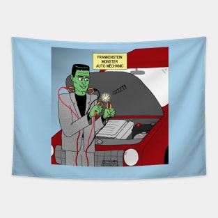 Frankensteins Monster Auto Mechanic Tapestry