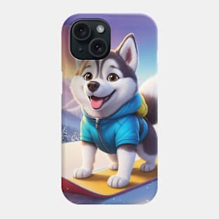 Cute Husky Dog on Snowboard Phone Case