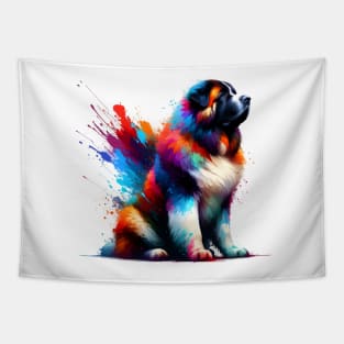 Vibrant Abstract Splash Caucasian Shepherd Dog Portrait Tapestry