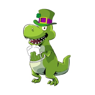 St Patricks Day, Dinosaur, T Rex, Funny T-Shirt