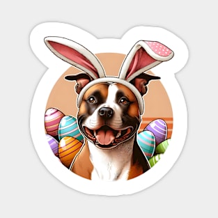 American Staffordshire Terrier Celebrates Easter with Bunny Ears Magnet