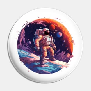 An astronaut standing in space on a rock with earth and mars in the background Pin