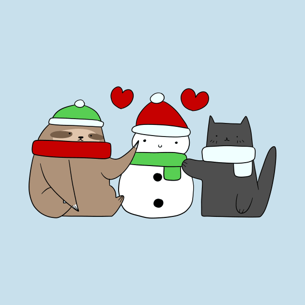 Sloth Cat and Snowman Love by saradaboru