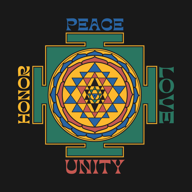 Peace Love Unity Honor Yantra by BhaktiCloudsApparel