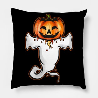 Kawaii Cute Ghost With Pumpkin Head On Costume Halloween Pillow
