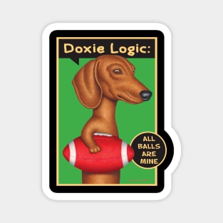 Football Doxie Dog on Dachshund Holding Red Football tee Magnet