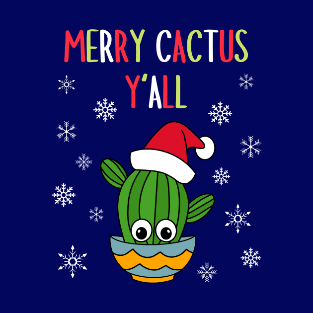 Merry Cactus Y'all - Cactus With A Santa Hat In A Bowl by DreamCactus